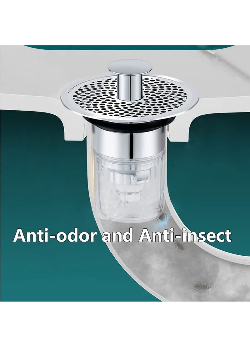 Sink Stopper, Anti-odour Pop Up Bath Plug Replacement Stainless Steel with Strainer, Push Down Bathroom Plugs for Wash Basins 2 Rubber Washers 30-40mm Hole - Image 4